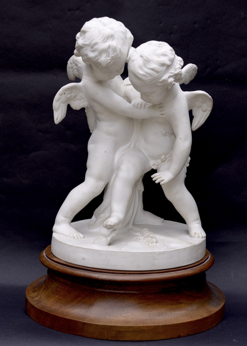 Maurice Falconnet "Bataille pour l'Amour" Biscuit de Porcelaine XIXème