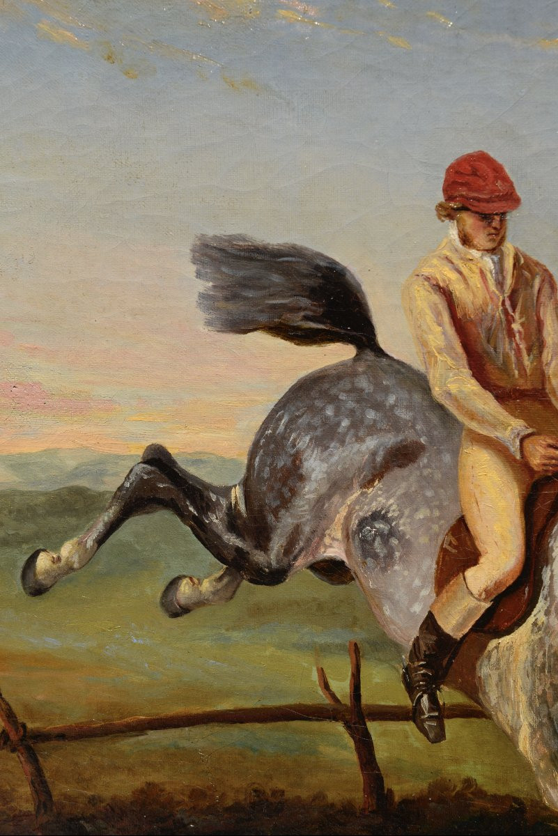 "Passage du Fossé en Cross Country" Huile sur Toile XIXème-photo-2
