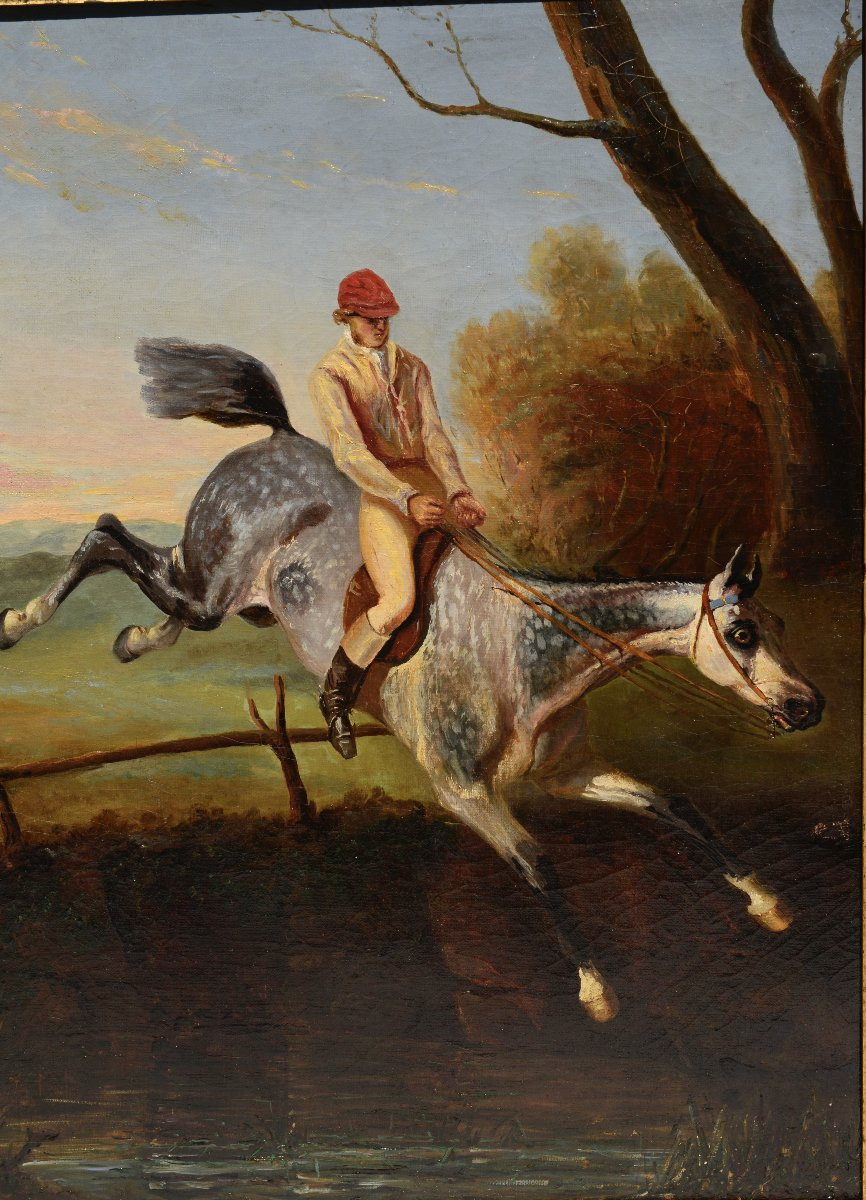 "Passage du Fossé en Cross Country" Huile sur Toile XIXème-photo-4