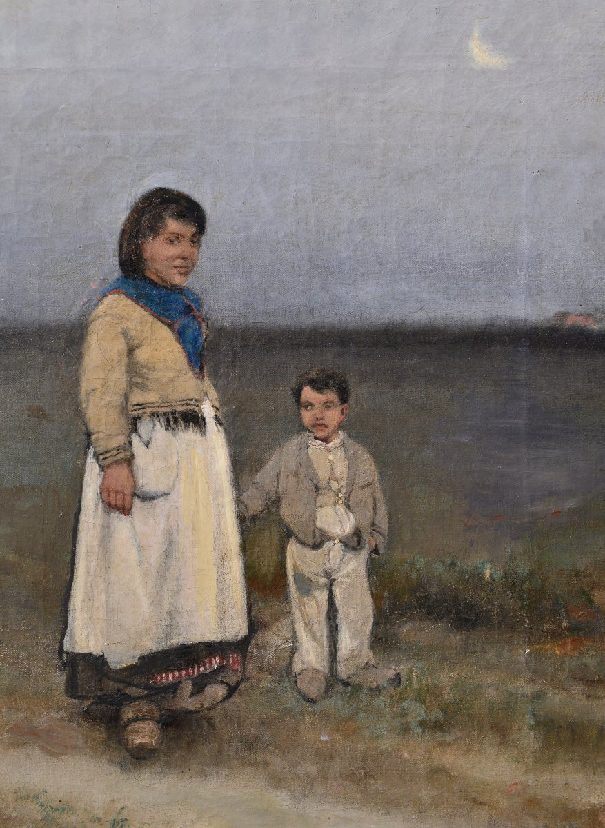 "gypsy Family On The Road" Oil On Canvas 19th Century-photo-2