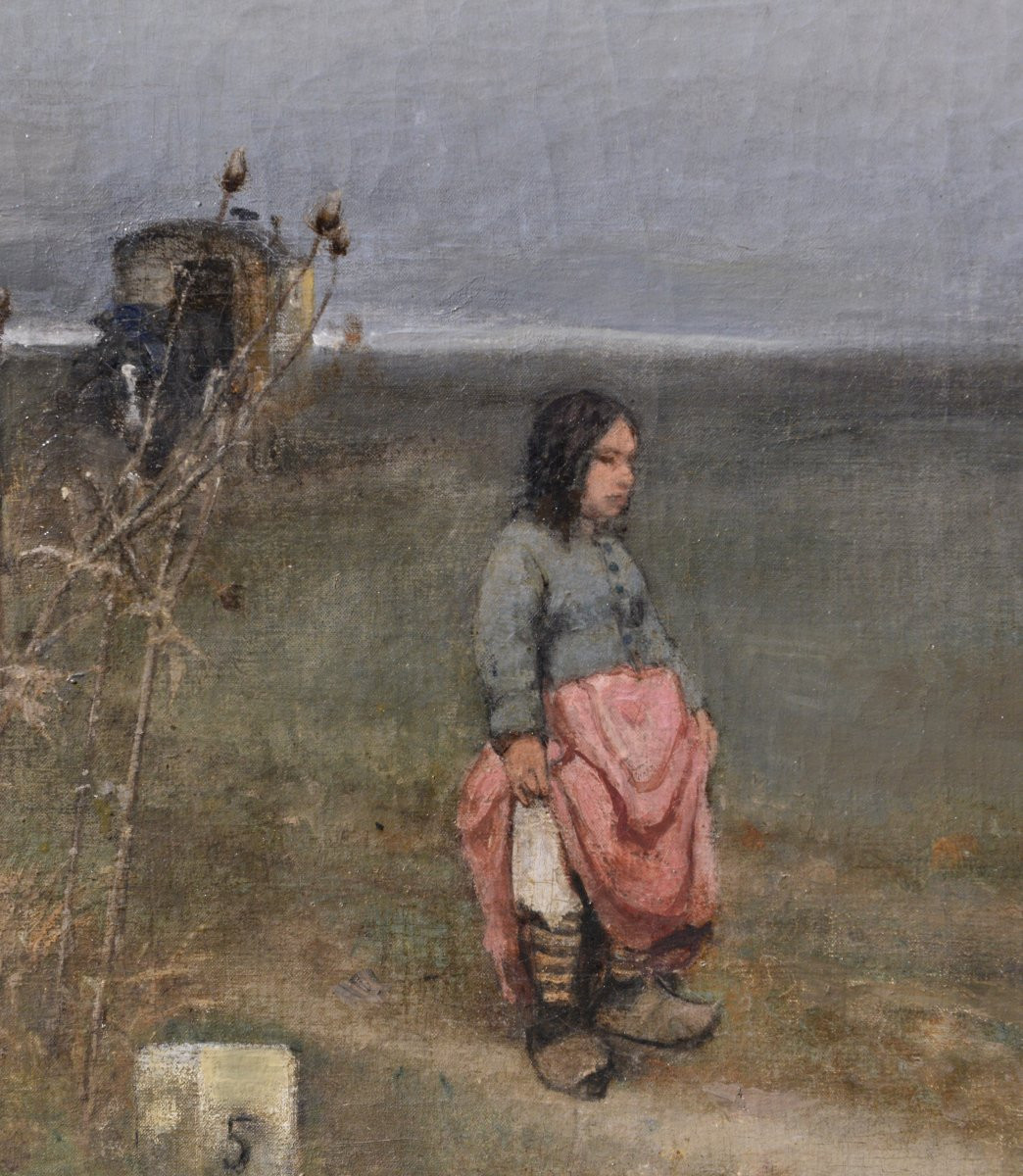 "gypsy Family On The Road" Oil On Canvas 19th Century-photo-3