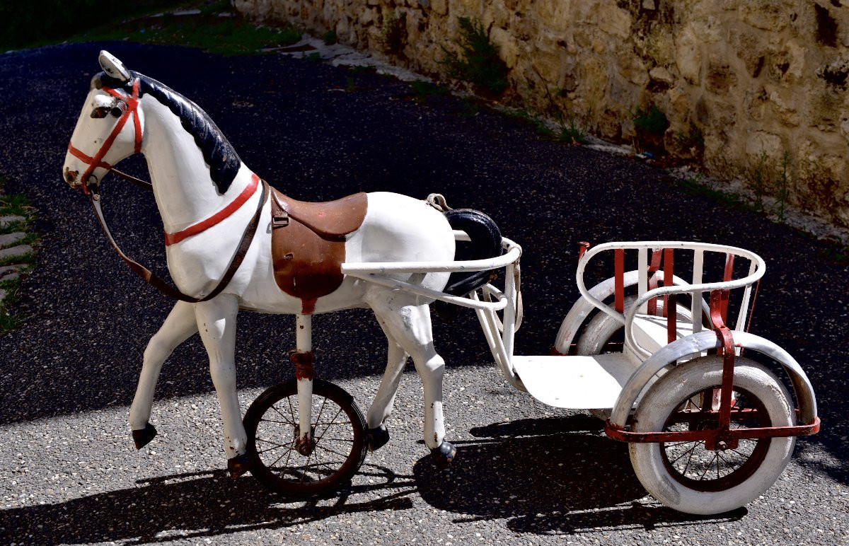 Horse And Sulky In Painted Tin, 1950-photo-2