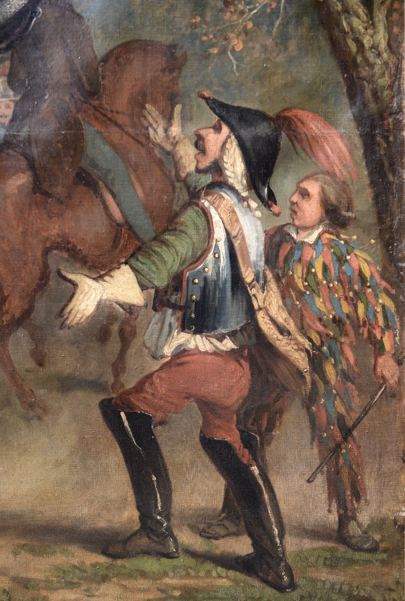 Grande "Scène de Carnaval à l'entrée de la Ville", Huile sur Toile XIXème-photo-4