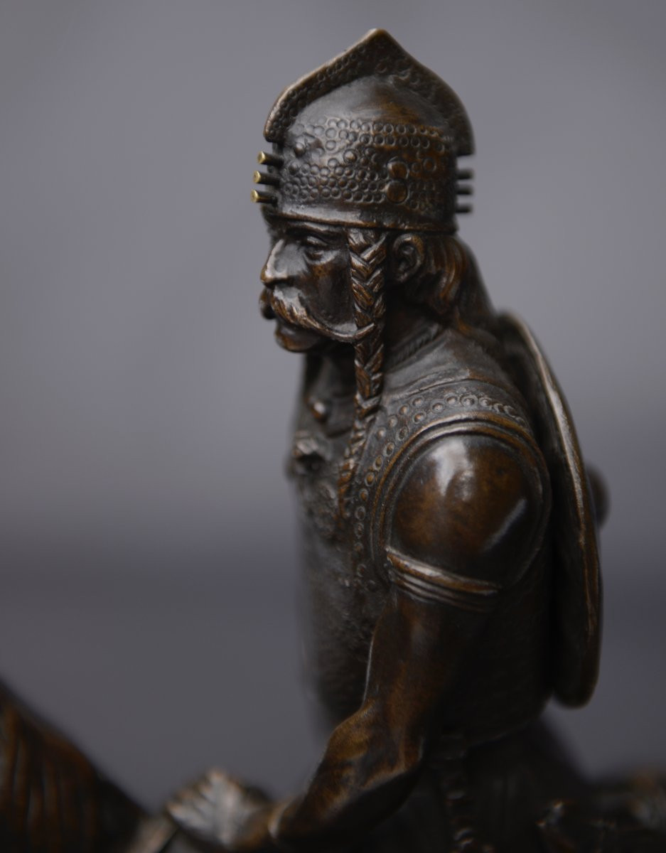 Gallic Horseman Or Chief On Horseback Bronze By Emmanuel Frémiet By Barbedienne, Late 19th Century-photo-3