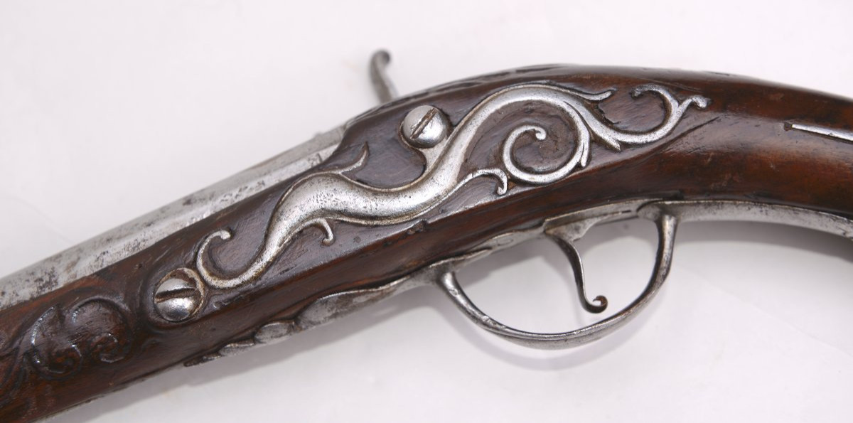 Pistolet Transformé à Piston Ancien Régime Louis XV vers 1720-photo-3
