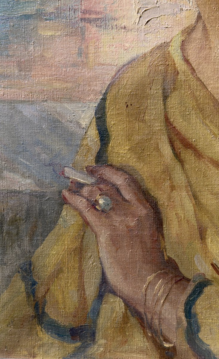 Léonie Humbert-Vignot " La Gitane" Huile sur Toile vers 1930-photo-2
