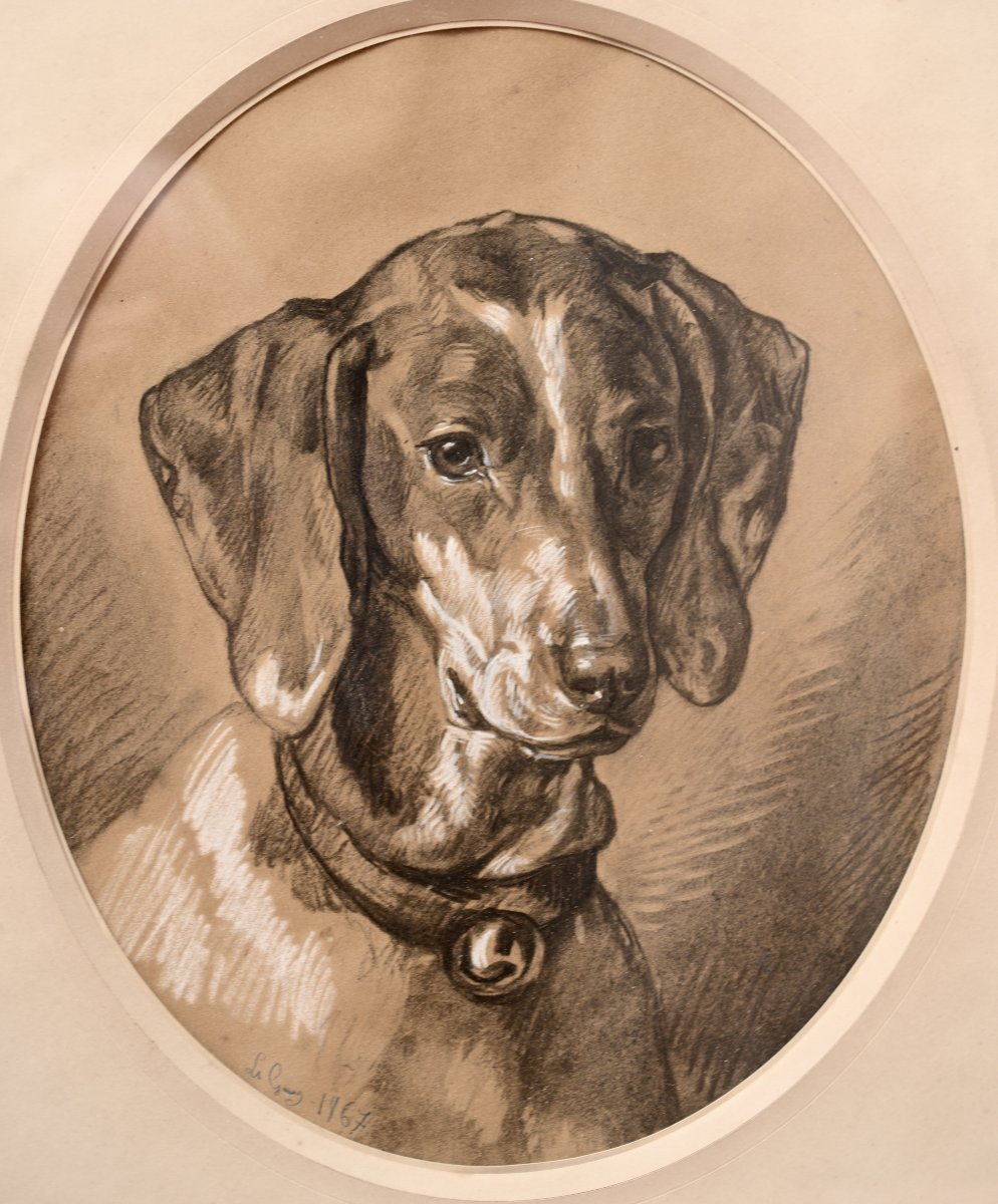 Louis Guy, Portrait Of A Hunting Dog With A Bell", 1867 -photo-2