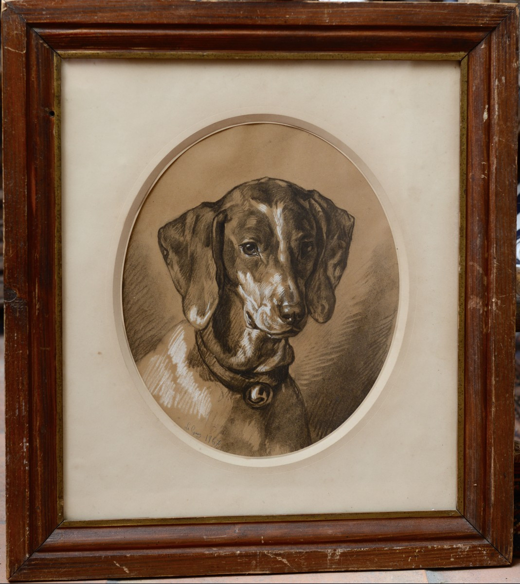Louis Guy, Portrait Of A Hunting Dog With A Bell", 1867 
