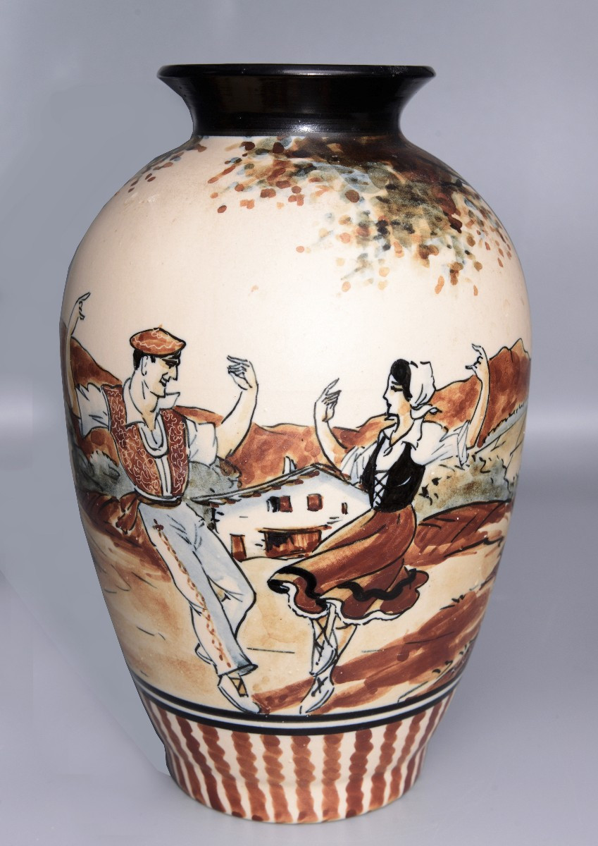 Richard Le Corrone Ciboure Vase "basque Dancers" Ceramic Circa 1950 