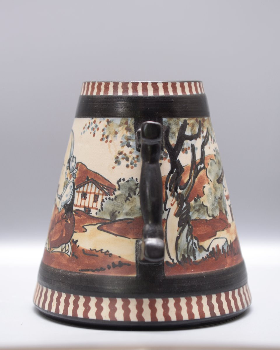 Ciboure, Berné, Conical Pot With Handles, "woman At The Fountain" Ceramic Circa 1955-photo-2