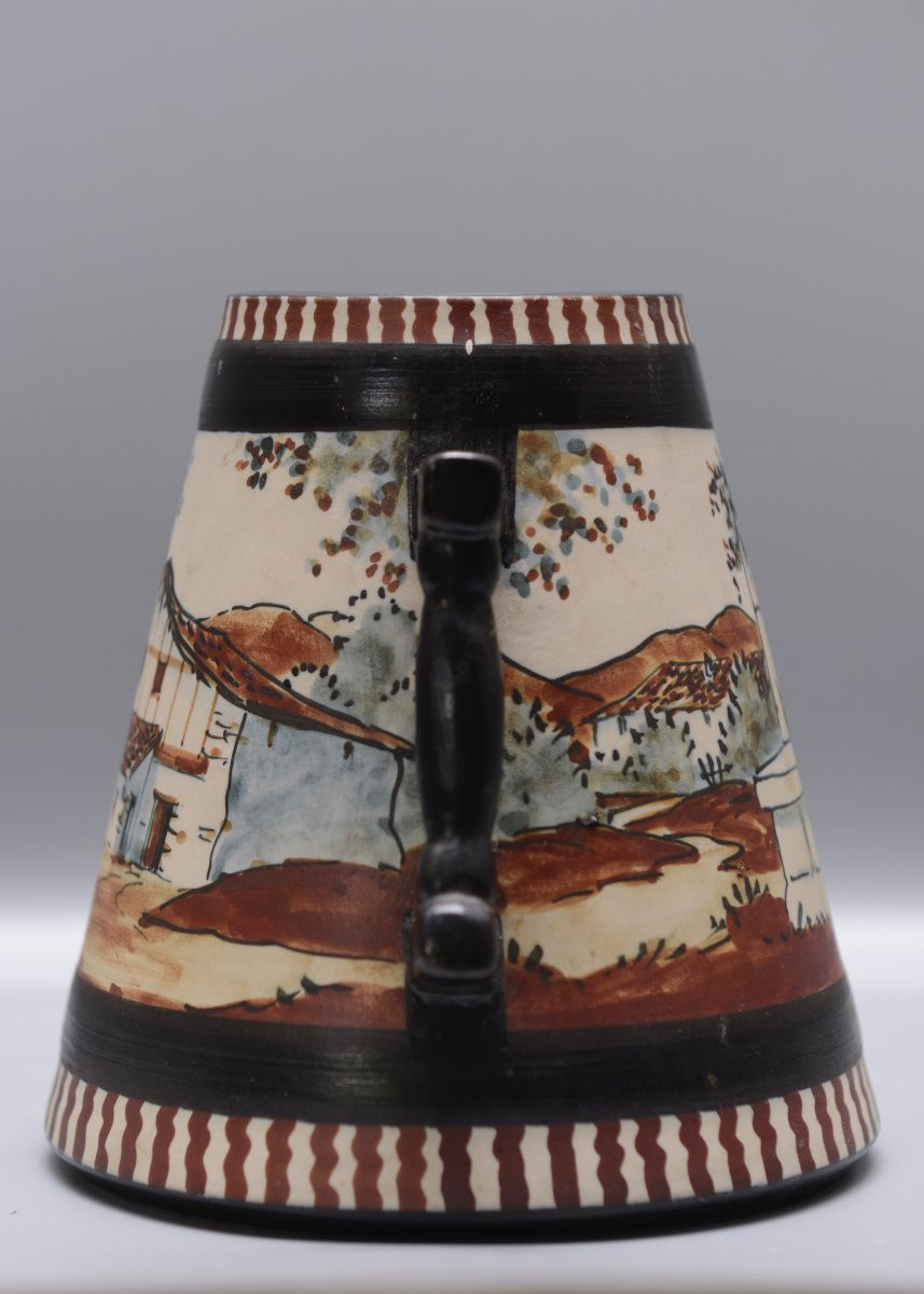 Ciboure, Berné, Conical Pot With Handles, "woman At The Fountain" Ceramic Circa 1955-photo-4