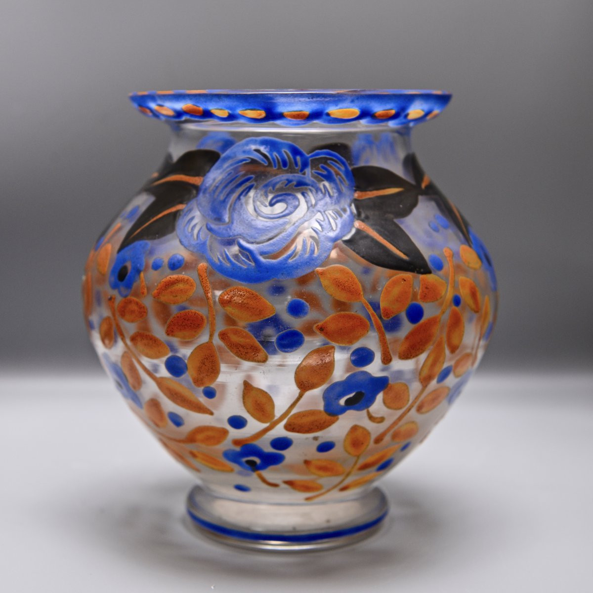 A.drien Mazoyer Enameled Glass Vase Circa 1940-photo-2