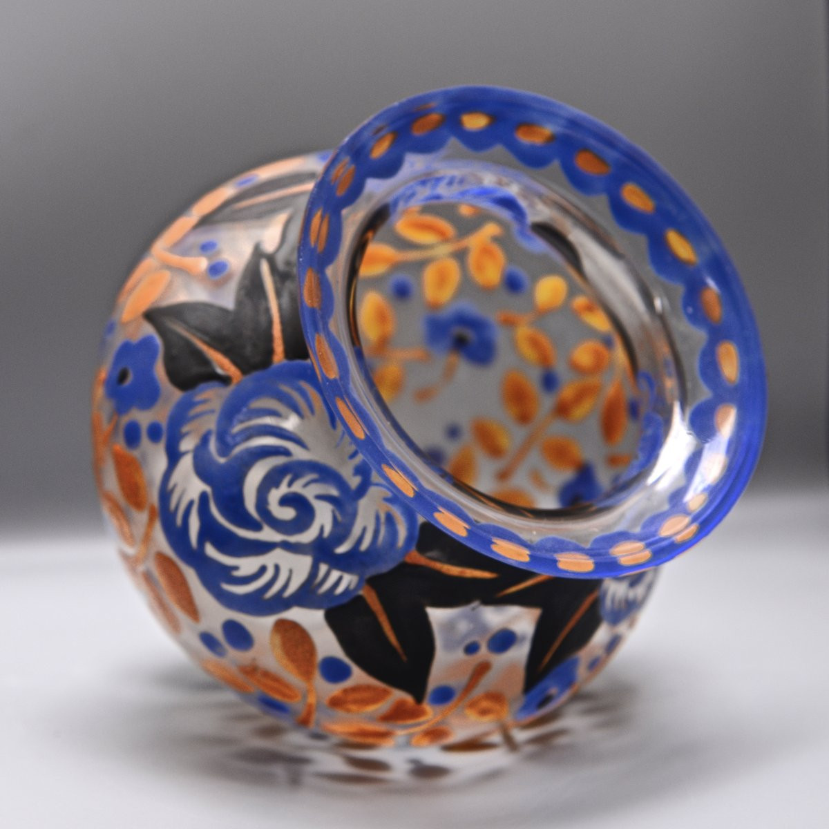 A.drien Mazoyer Enameled Glass Vase Circa 1940-photo-4
