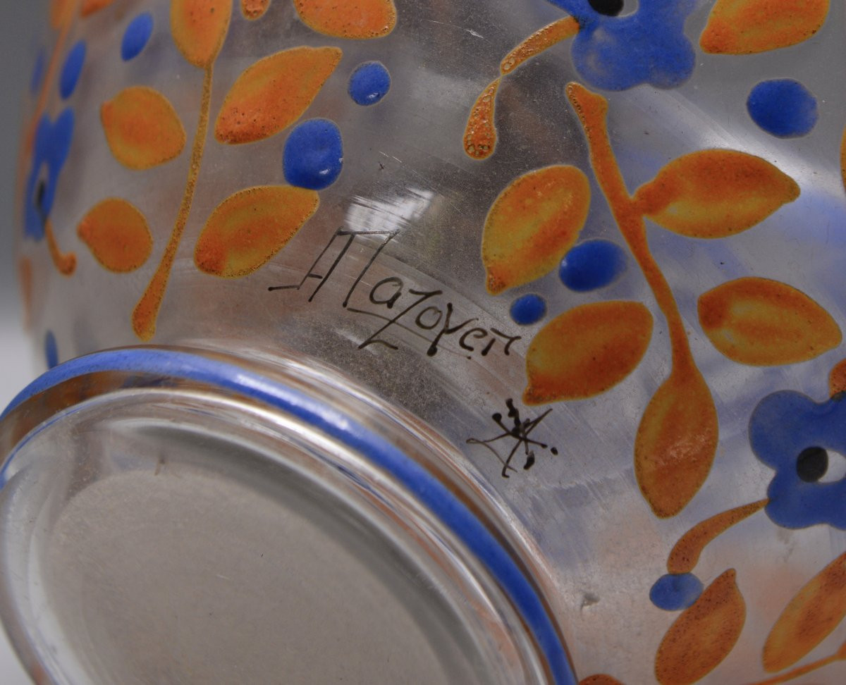 A.drien Mazoyer Enameled Glass Vase Circa 1940-photo-2