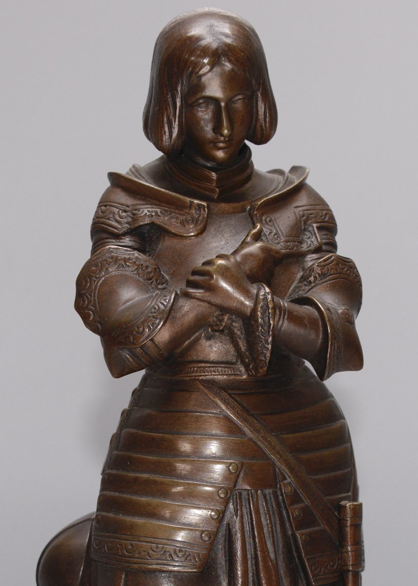 Marie d'Orléans "joan Of Arc In Armor" Bronze With Brown Patina, Ed. Susse 19th-photo-2