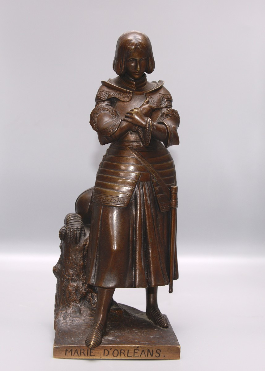 Marie d'Orléans "joan Of Arc In Armor" Bronze With Brown Patina, Ed. Susse 19th