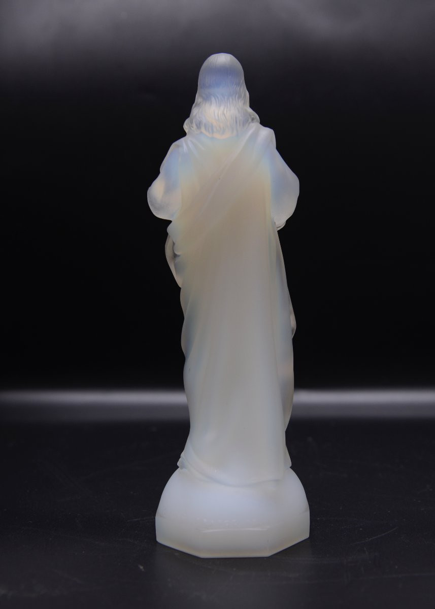 Etling Statuette Of Jesus Christ Sacred Heart. Opalescent Glass Circa 1930-photo-3