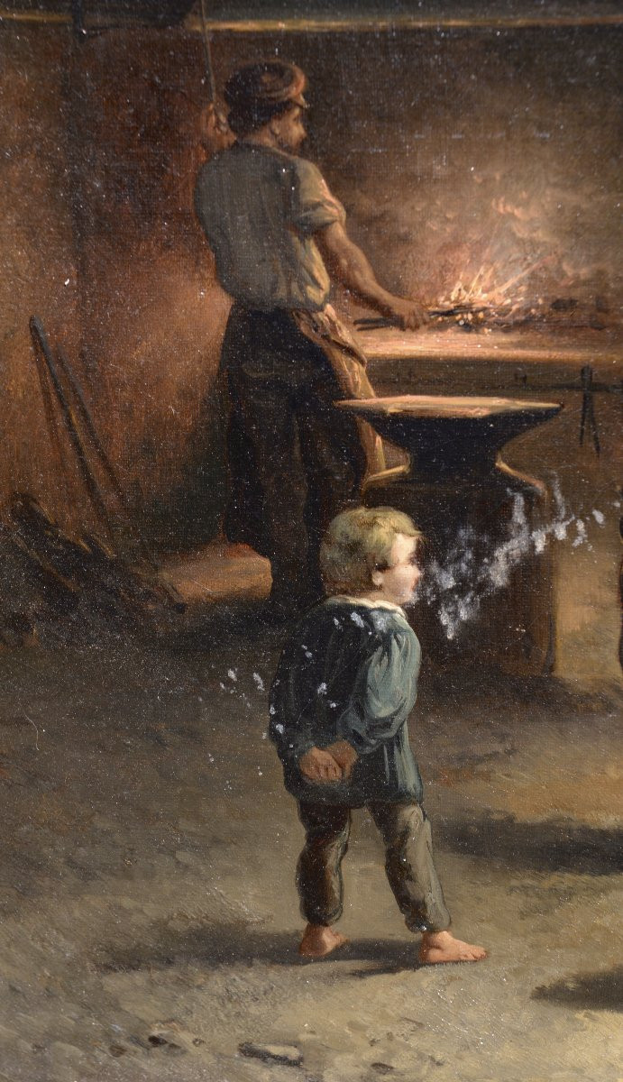Louis-claude Mallebranche (1790-1838) "at The Blacksmith's" Oil On Canvas Circa 1820-photo-4
