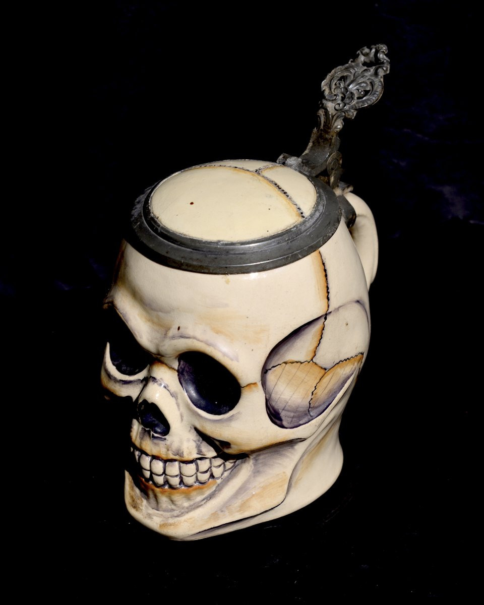 Tankard, Ceramic Vanity Mounted In Pewter, Late 19th-1900-photo-2