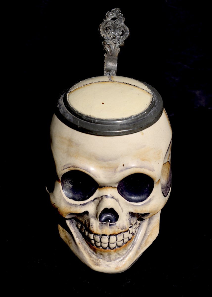 Tankard, Ceramic Vanity Mounted In Pewter, Late 19th-1900-photo-3