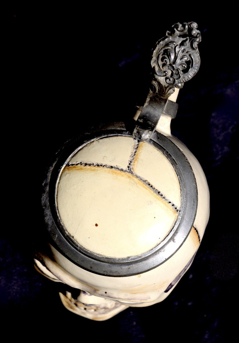 Tankard, Ceramic Vanity Mounted In Pewter, Late 19th-1900-photo-2