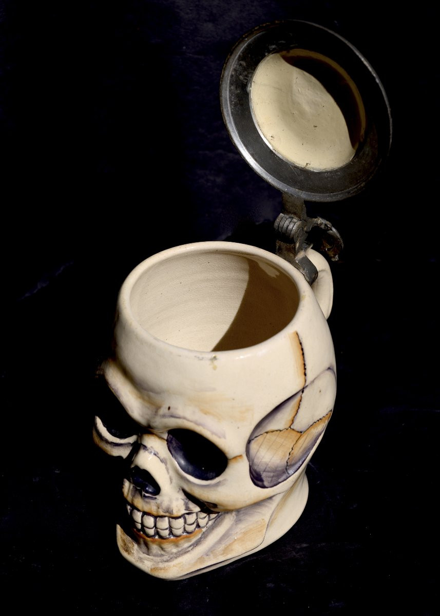 Tankard, Ceramic Vanity Mounted In Pewter, Late 19th-1900-photo-4