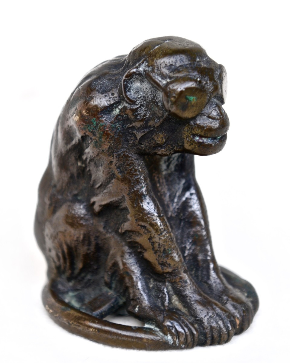 Brunswick "JOKO" Singe au Volant, Bronze Mascotte automobile vers 1920-photo-2