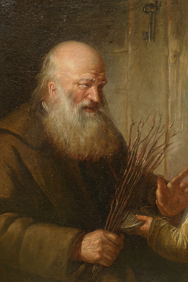 "the Schoolmaster" Oil On Canvas, 18th Century-photo-3