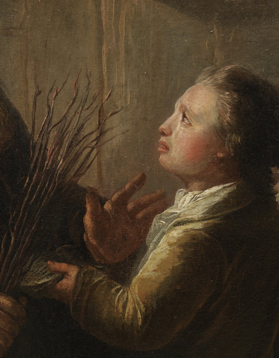 "the Schoolmaster" Oil On Canvas, 18th Century-photo-4