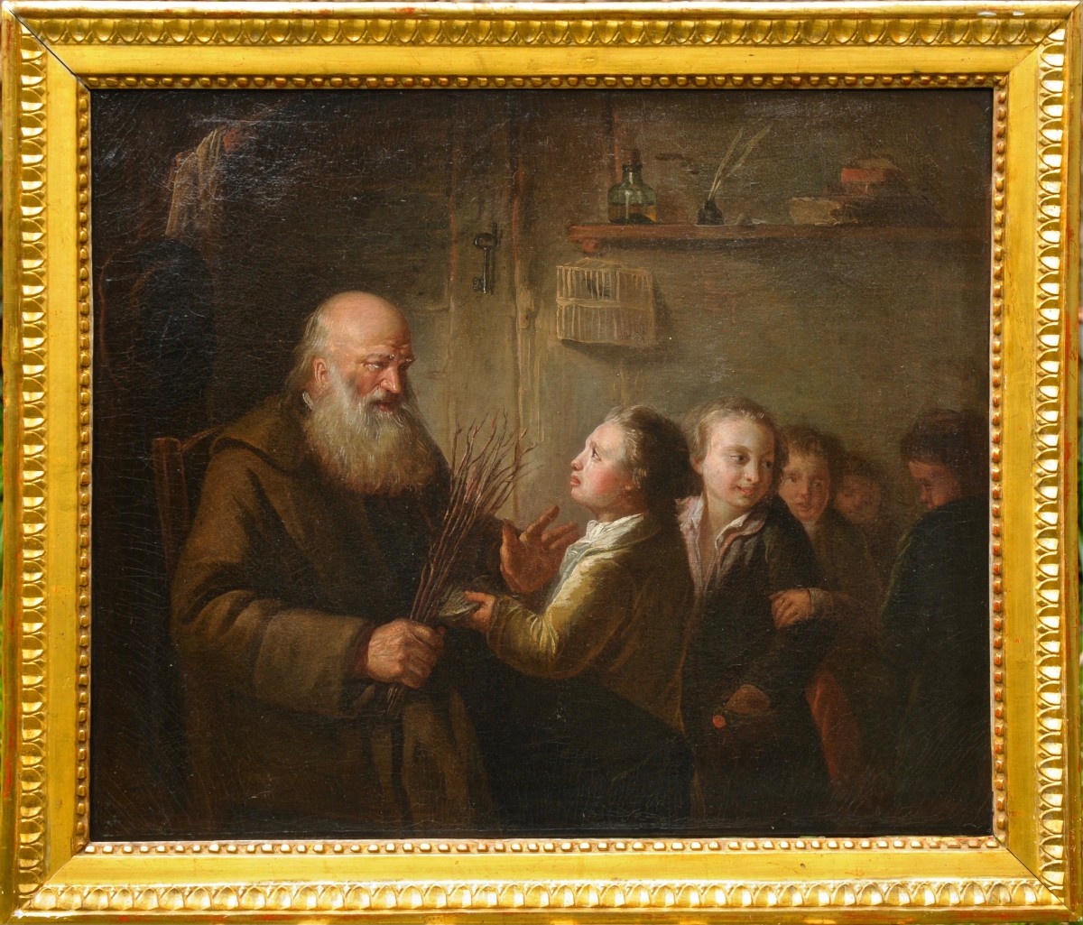 "the Schoolmaster" Oil On Canvas, 18th Century