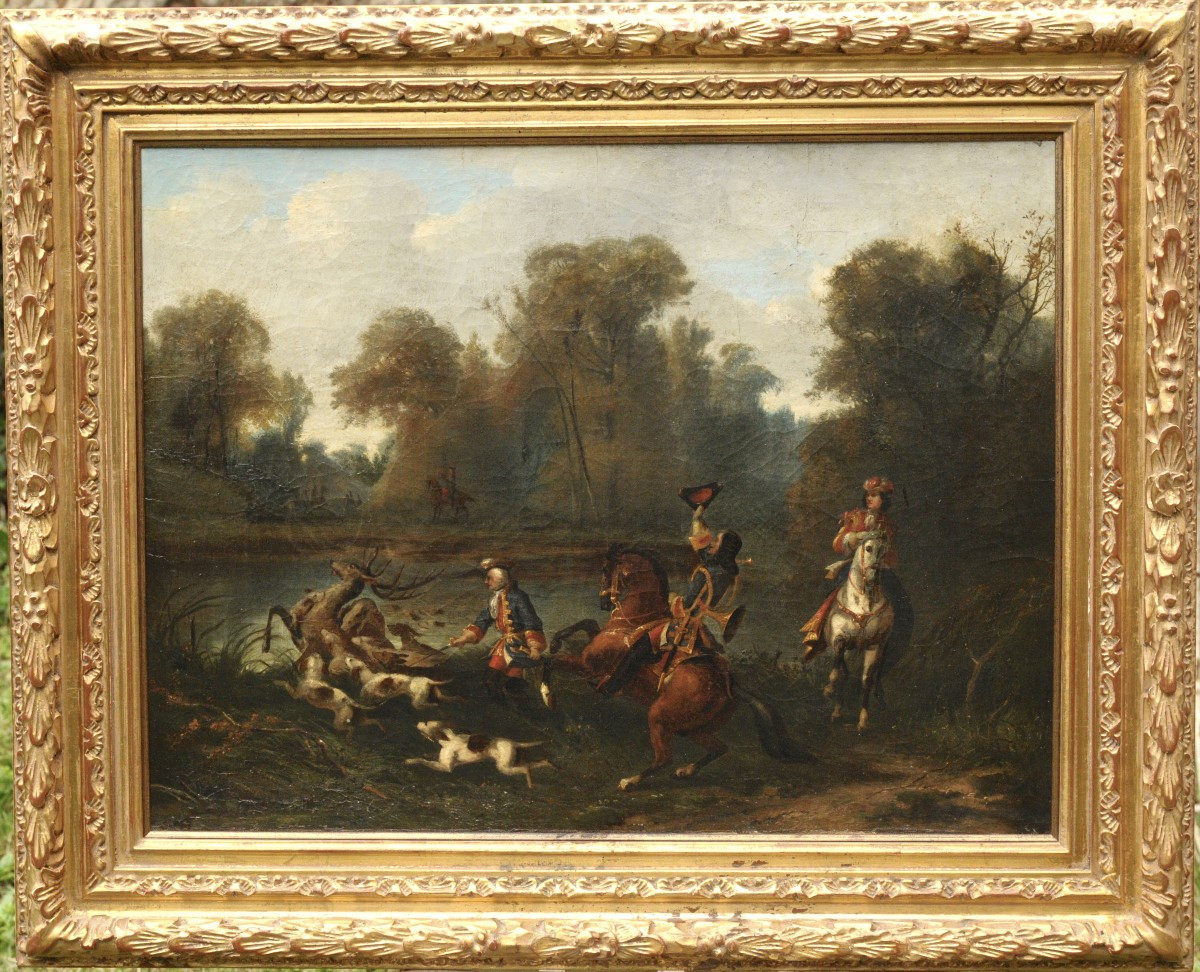 "hunting Scene" Oil On Canvas, 18th Century