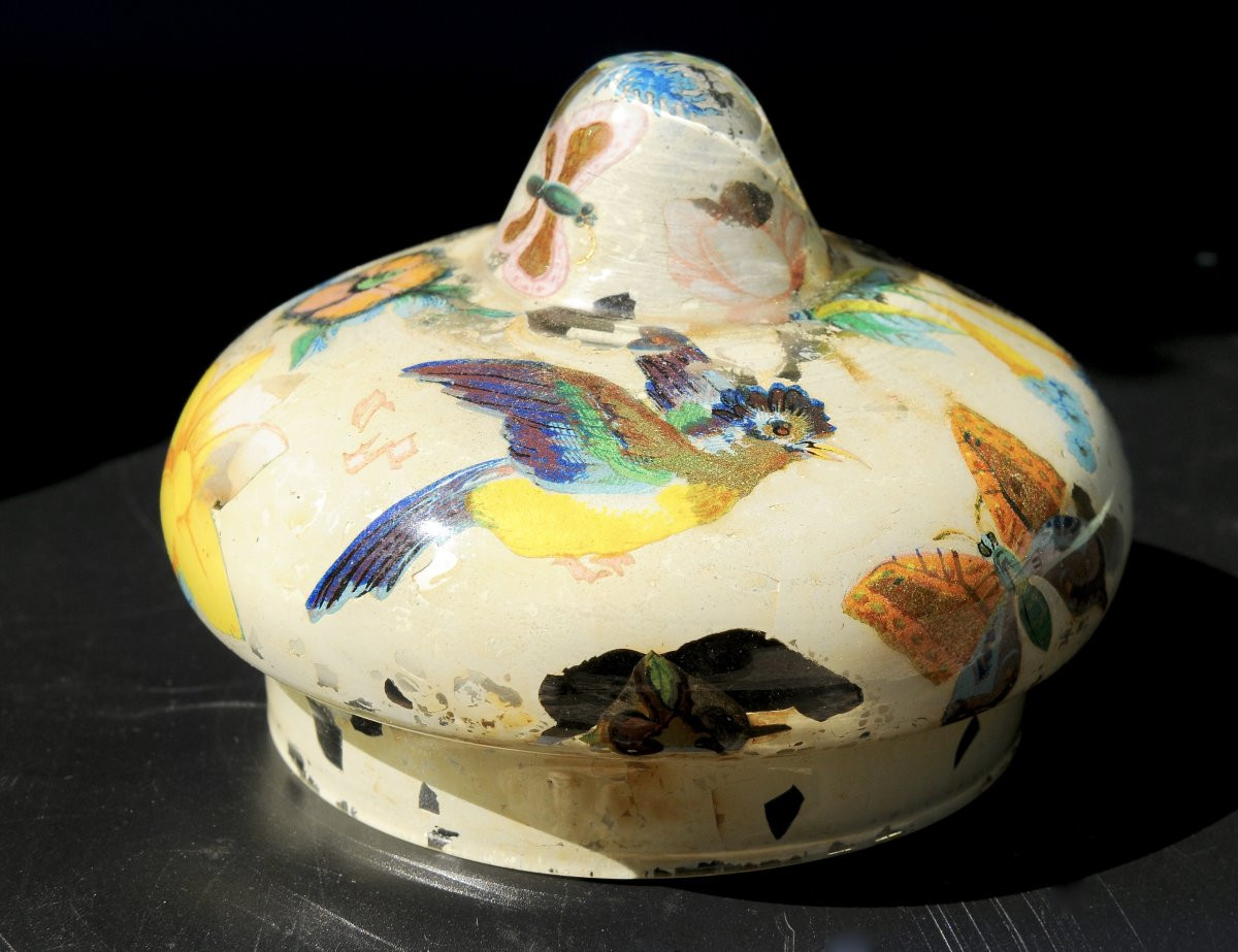 Vase Fixed Under Glass 18th Century, Potichomanie Work-photo-2