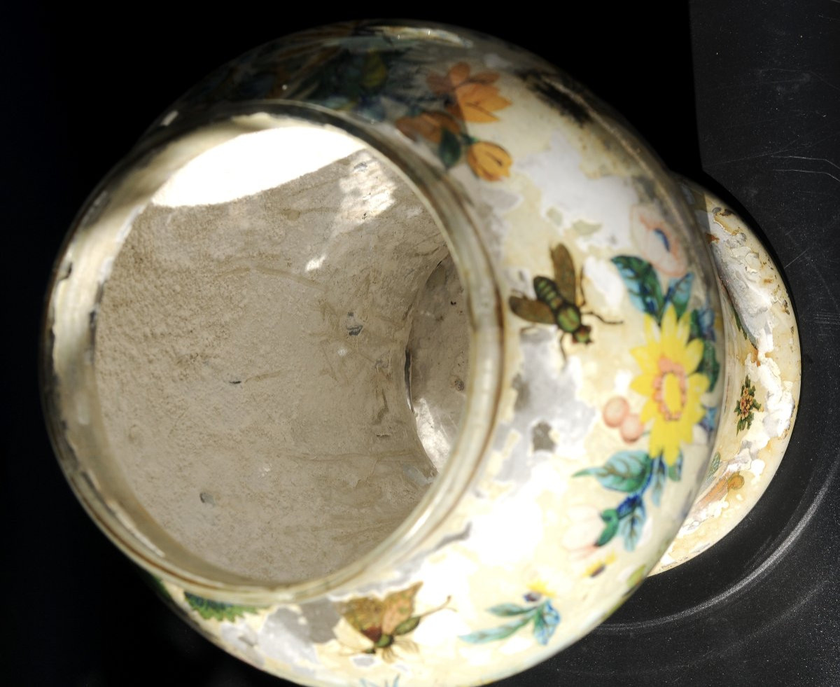 Vase Fixed Under Glass 18th Century, Potichomanie Work-photo-1