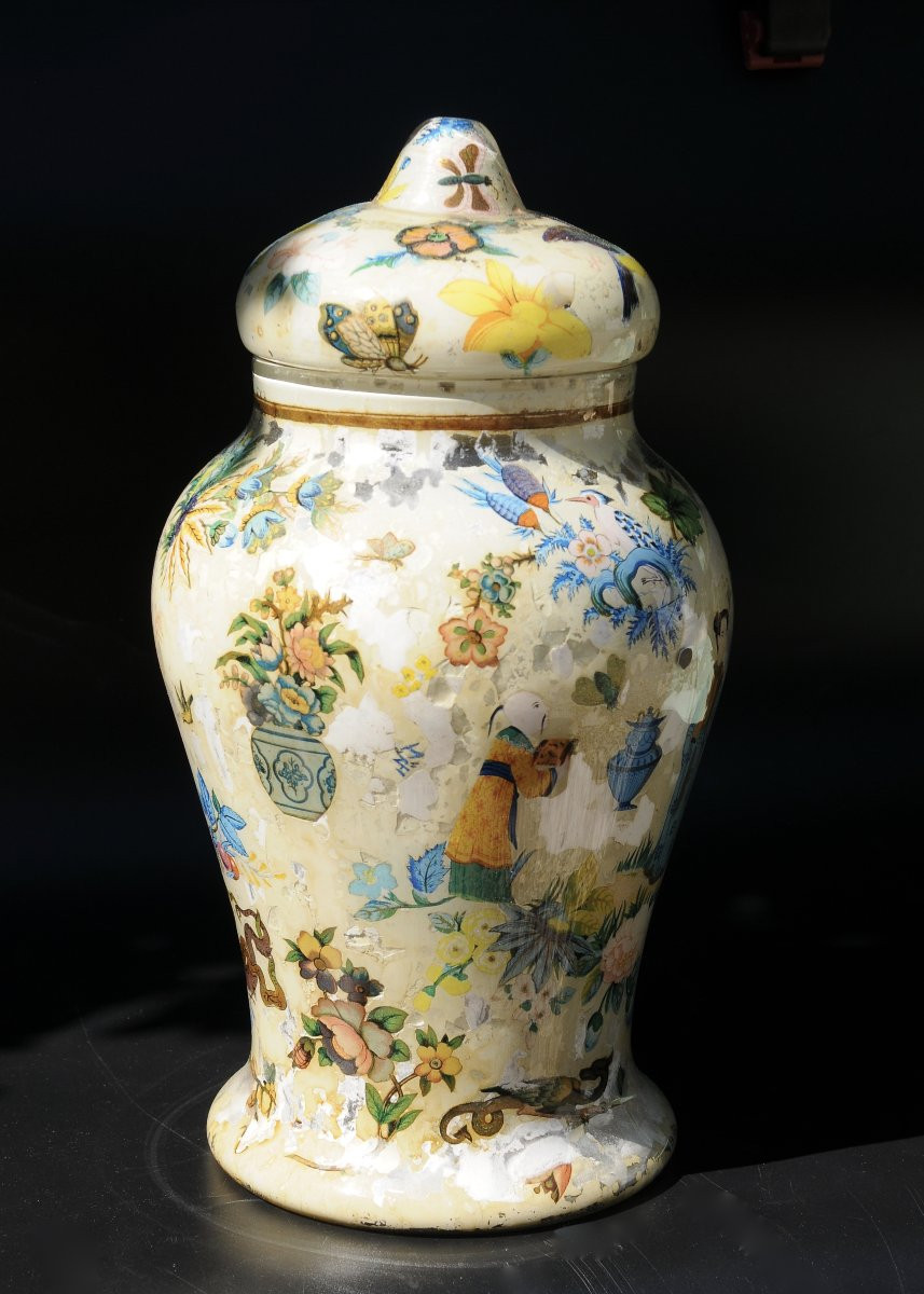Vase Fixed Under Glass 18th Century, Potichomanie Work-photo-2