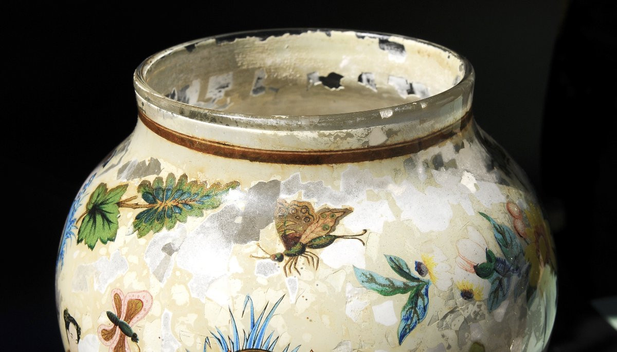 Vase Fixed Under Glass 18th Century, Potichomanie Work-photo-3