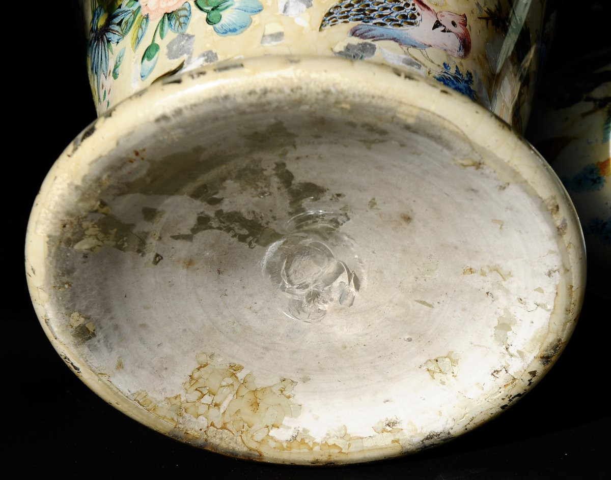 Vase Fixed Under Glass 18th Century, Potichomanie Work-photo-4