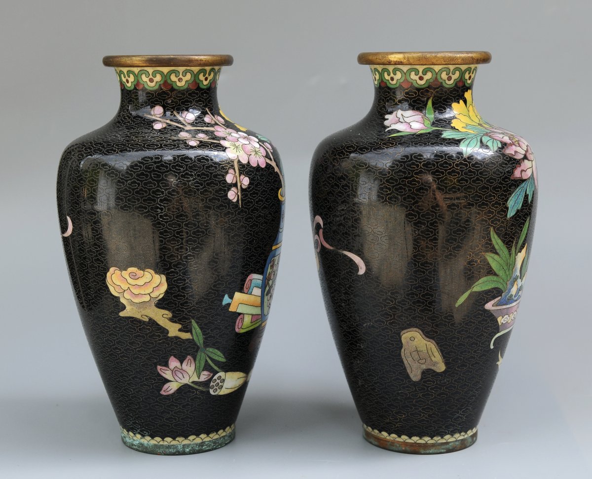 Chine, Paire de Vases Emaux Cloisonnés-photo-2