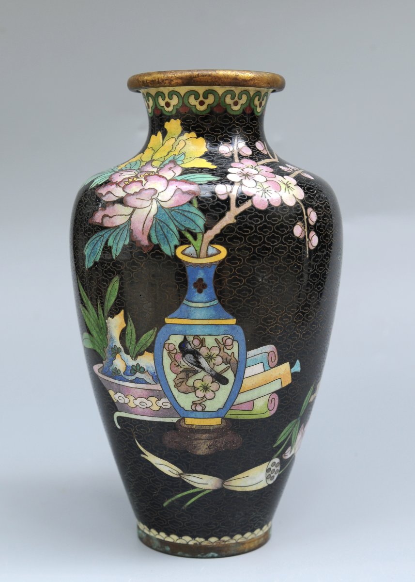 Chine, Paire de Vases Emaux Cloisonnés-photo-1