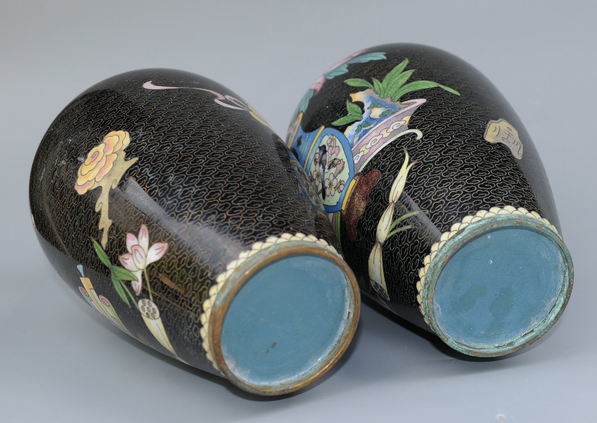 Chine, Paire de Vases Emaux Cloisonnés-photo-2