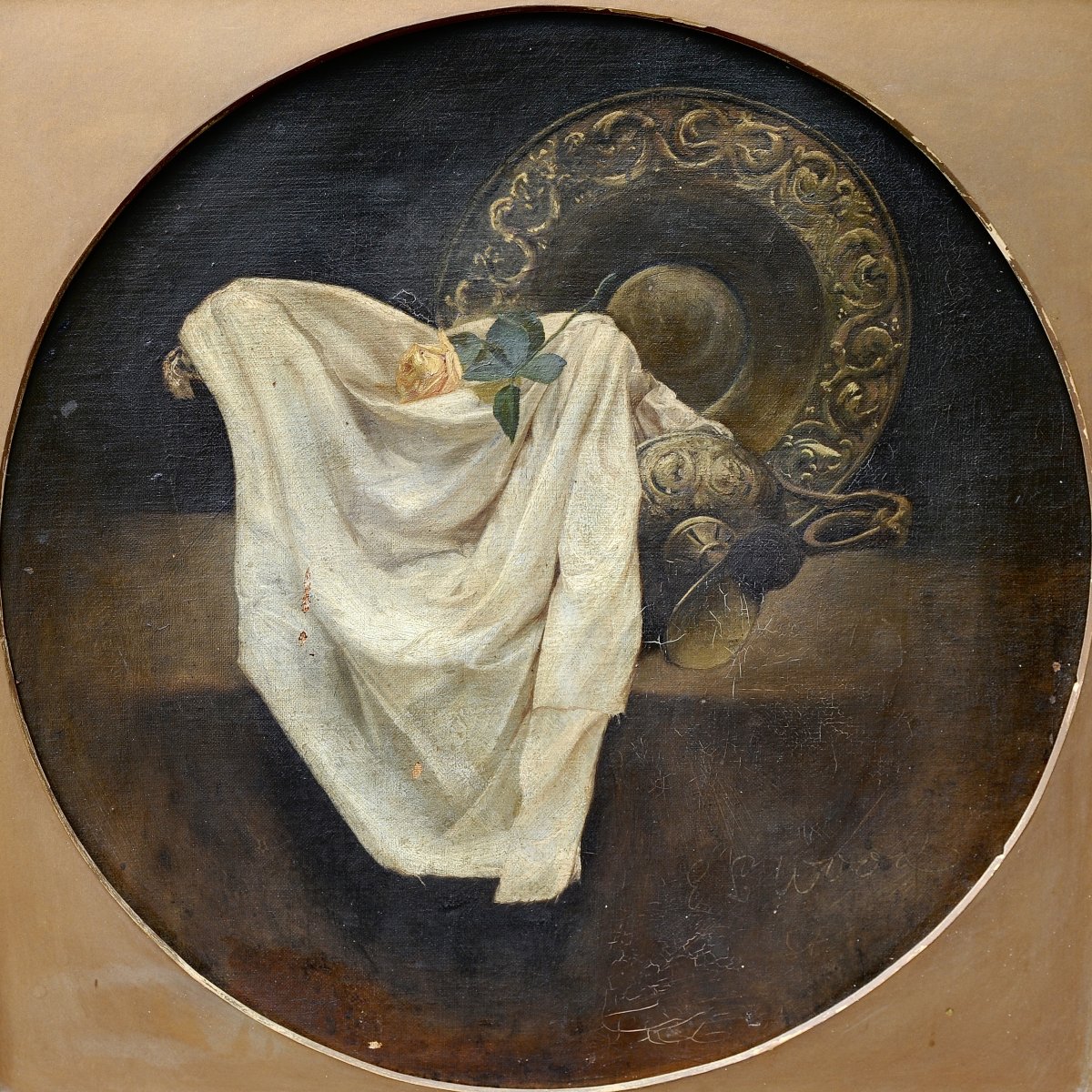 E.L. Wood, Nature Morte à la Rose, Huile sur Toile 19ème-photo-2