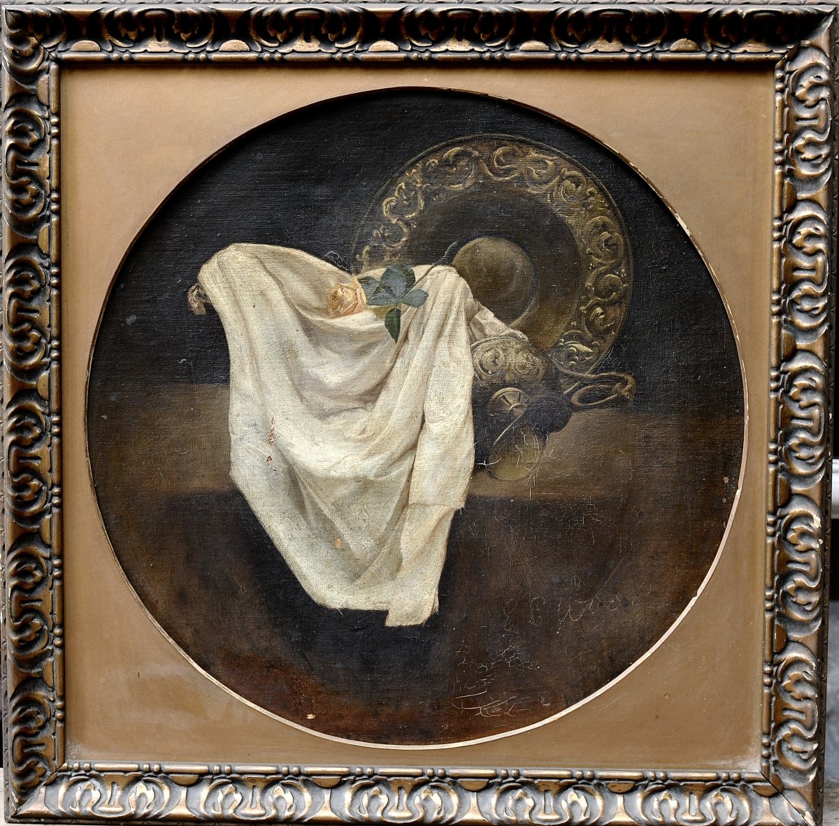 E.L. Wood, Nature Morte à la Rose, Huile sur Toile 19ème