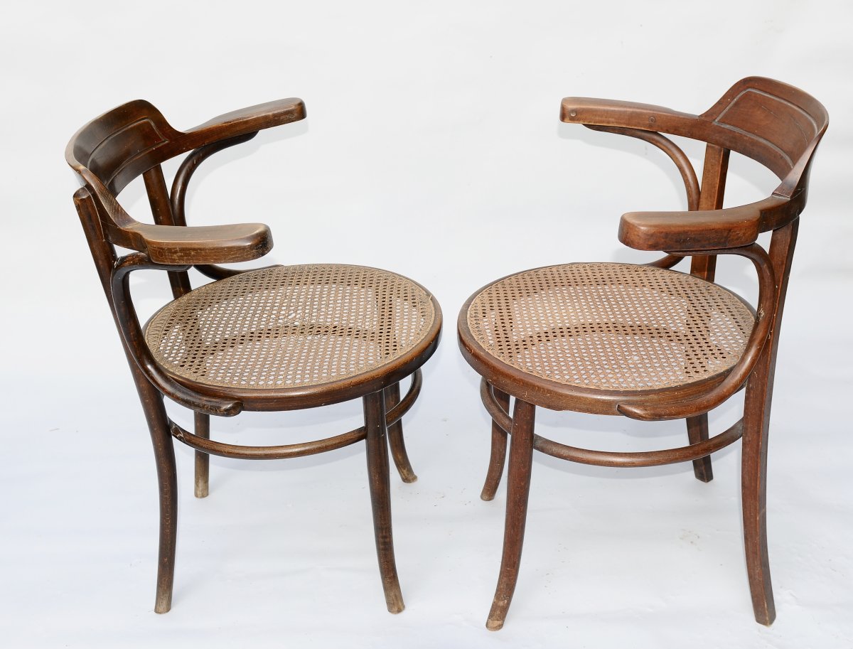 Fischel, Paire de Fauteuils Bois Courbé vers 1920-photo-2