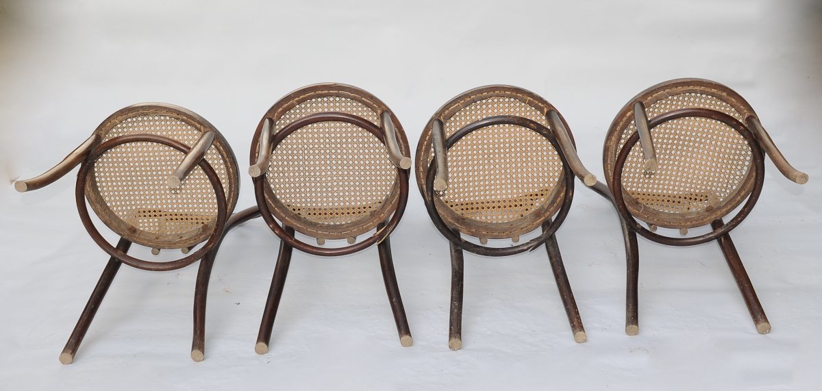 Thonet, 4 Chaises "Bistrot" Bois Courbé vers 1900-photo-2