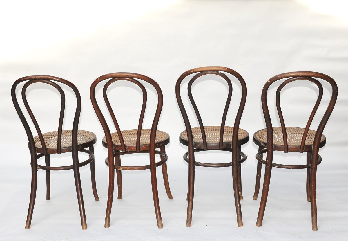 Thonet, 4 Chaises "Bistrot" Bois Courbé vers 1900-photo-3