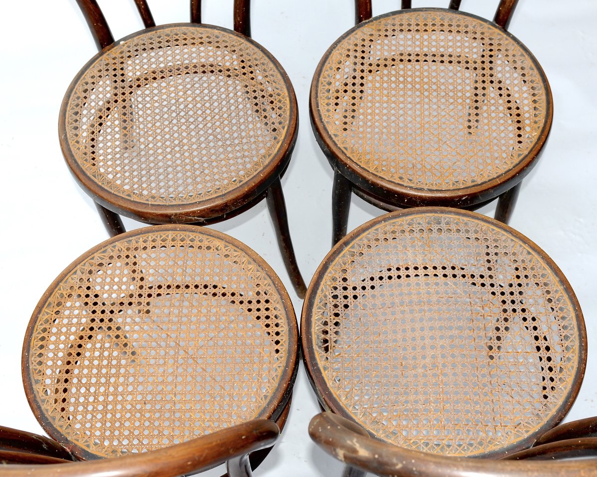Thonet, 4 Chaises "Bistrot" Bois Courbé vers 1900-photo-1