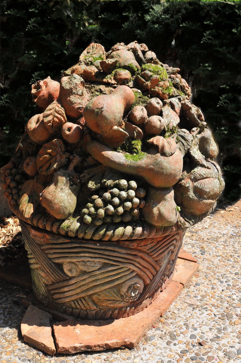 Virebent Manufactory, Very Large Terracotta Flower Basket, Mid-19th Century-photo-3