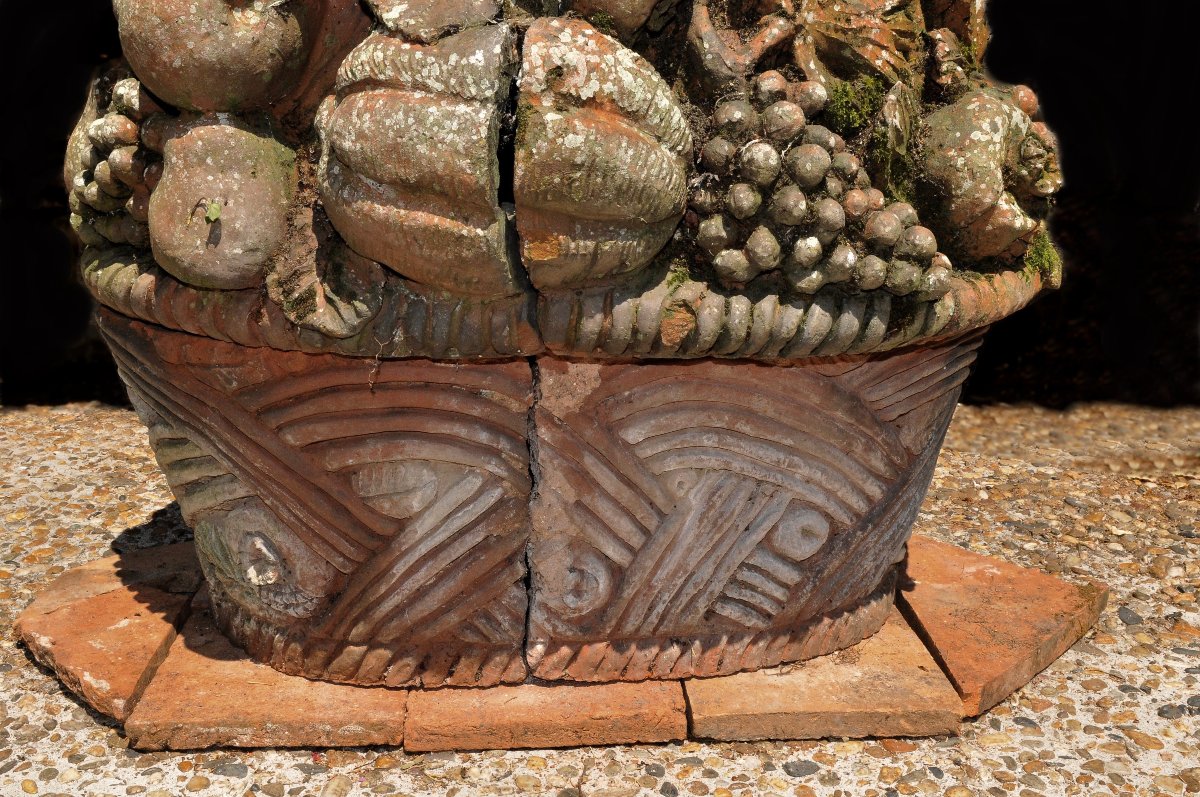 Virebent Manufactory, Very Large Terracotta Flower Basket, Mid-19th Century-photo-4