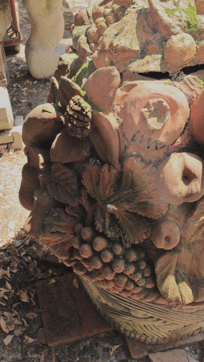 Virebent Manufactory, Very Large Terracotta Flower Basket, Mid-19th Century-photo-6