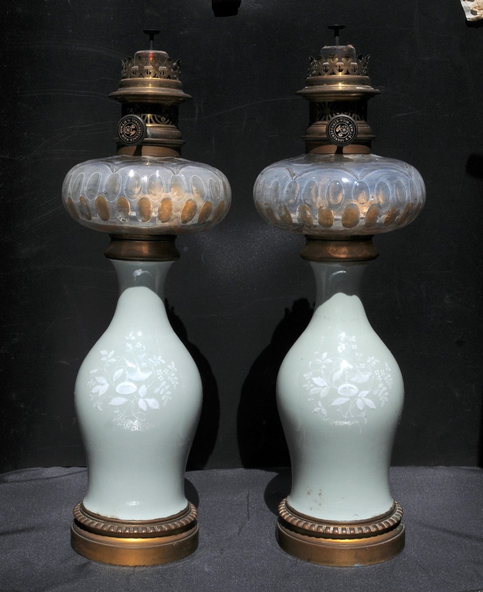 Paire de Lampes Balustre  Céladon 19ème -photo-2