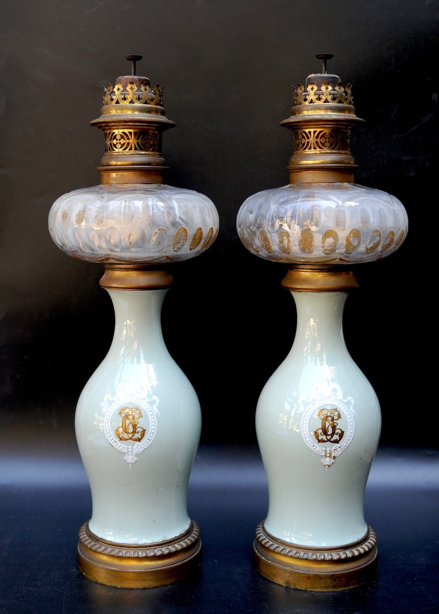 Paire de Lampes Balustre  Céladon 19ème 